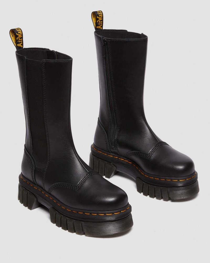 Black Dr Martens Audrick Tall Nappa Leather Platform Chelsea Boots (Nappa Lux) Platforms Boots | OV00-M7QP