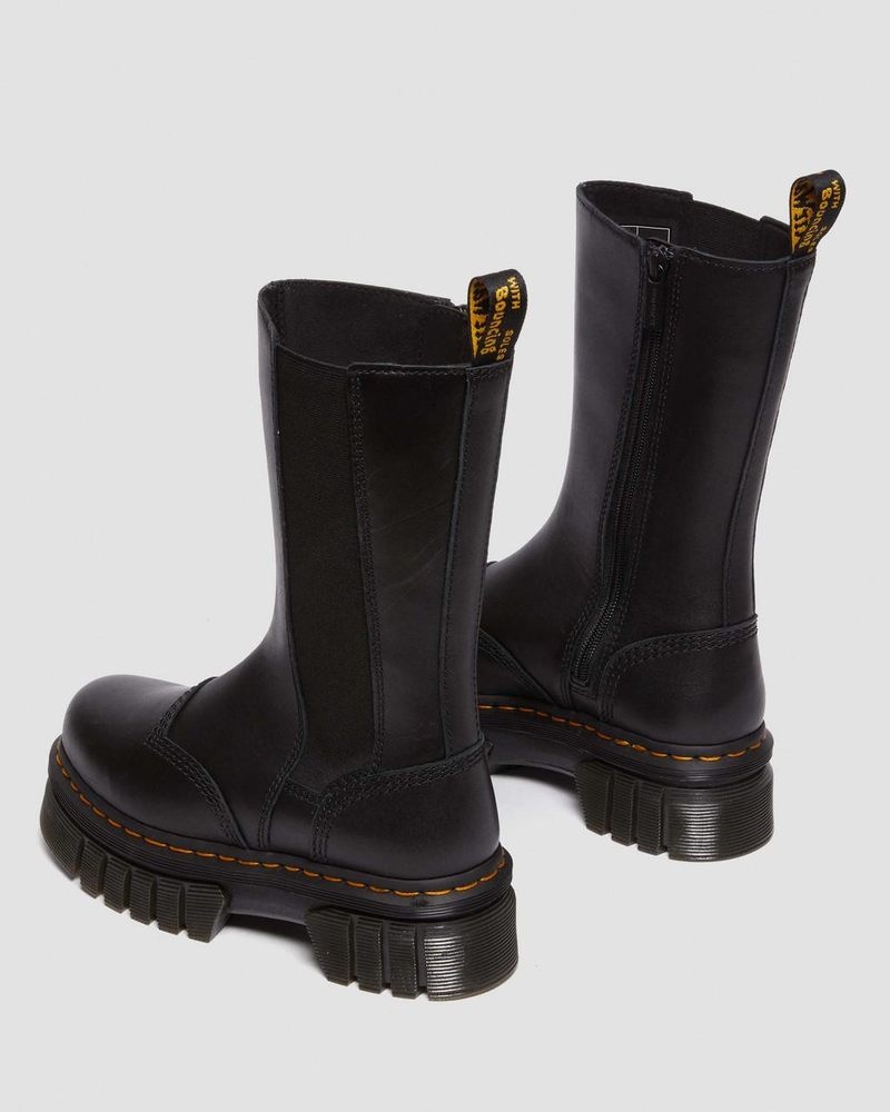 Black Dr Martens Audrick Tall Nappa Leather Platform Chelsea Boots (Nappa Lux) Platforms Boots | OV00-M7QP