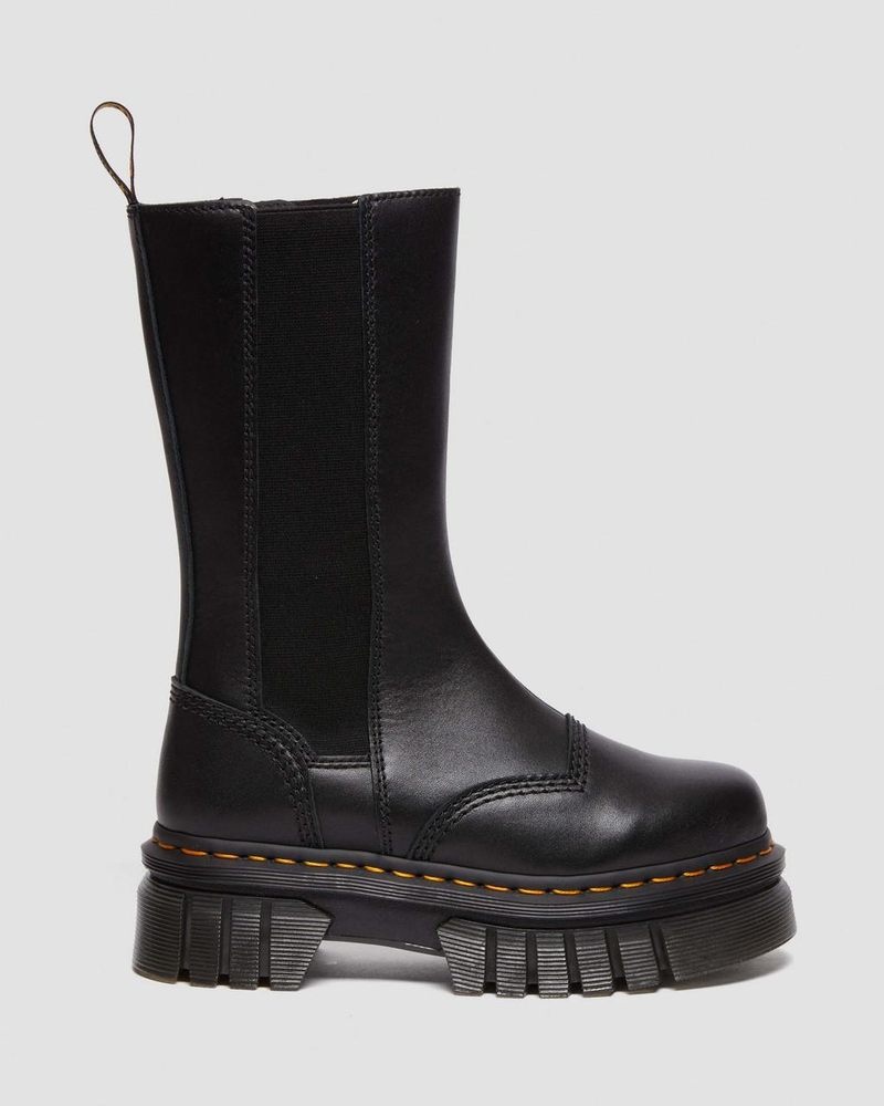 Black Dr Martens Audrick Tall Nappa Leather Platform Chelsea Boots (Nappa Lux) Platforms Boots | OV00-M7QP