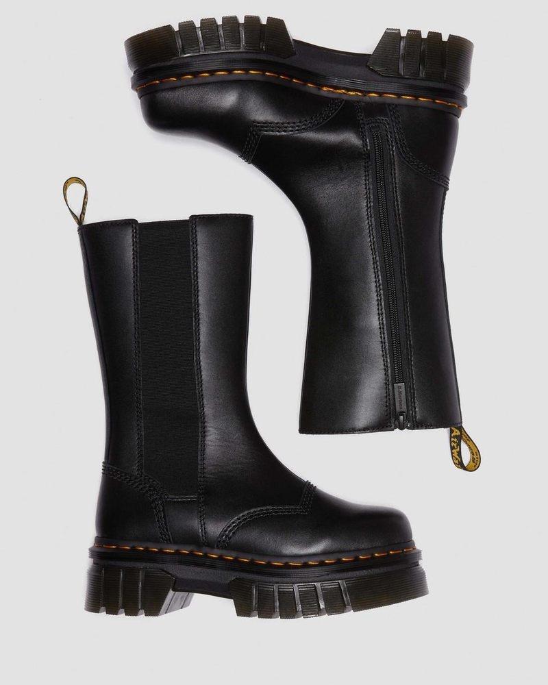 Black Dr Martens Audrick Tall Nappa Leather Platform Chelsea Boots (Nappa Lux) Platforms Boots | OV00-M7QP