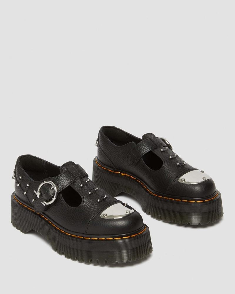 Black Dr Martens Bethan Piercing Leather Platform Mary Jane Shoes (Milled Nappa) Platforms Shoes | SZ51-K7VA