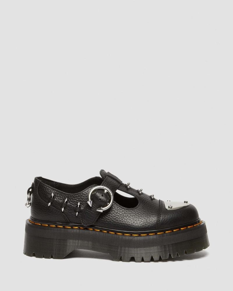 Black Dr Martens Bethan Piercing Leather Platform Mary Jane Shoes (Milled Nappa) Platforms Shoes | SZ51-K7VA