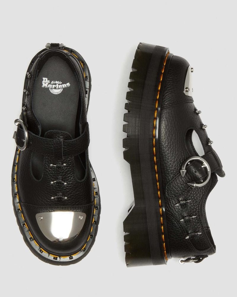 Black Dr Martens Bethan Piercing Leather Platform Mary Jane Shoes (Milled Nappa) Platforms Shoes | SZ51-K7VA