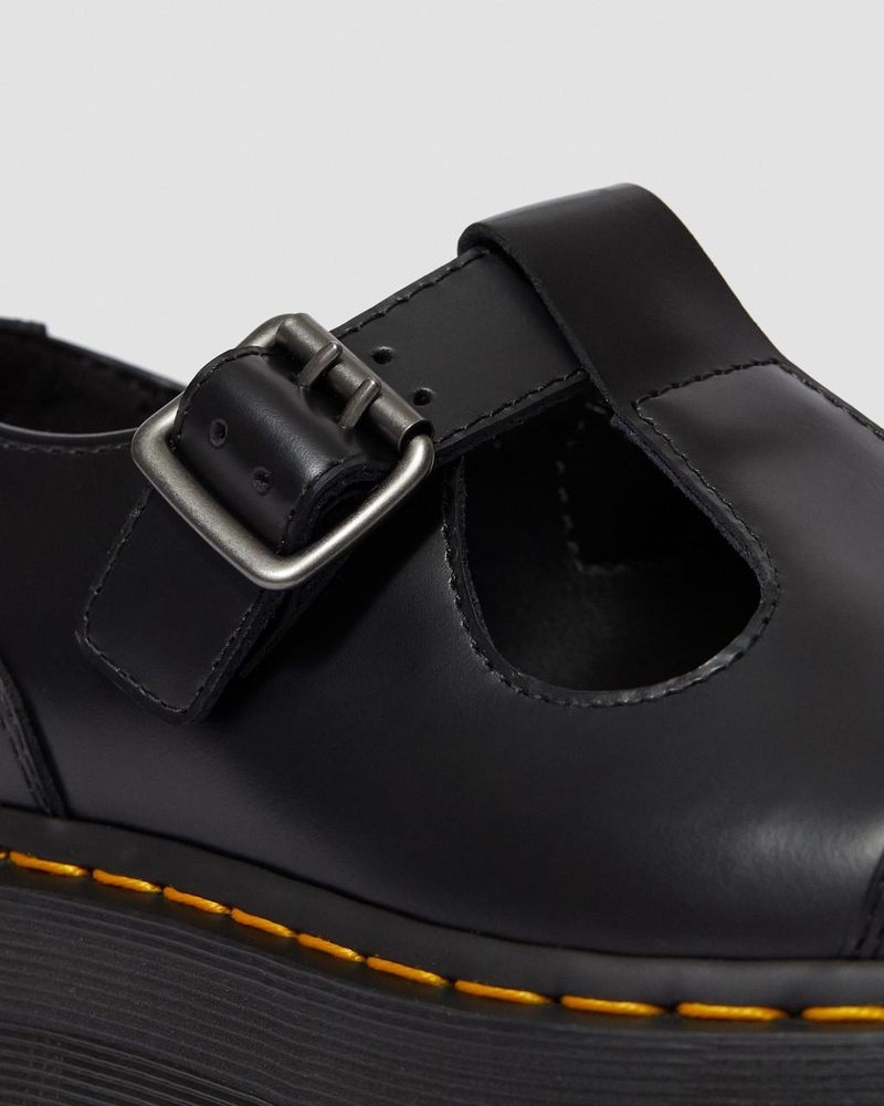 Black Dr Martens Bethan Polished Smooth Leather Platform Shoes (Polished Smooth) Platforms Shoes | QB56-R8JW