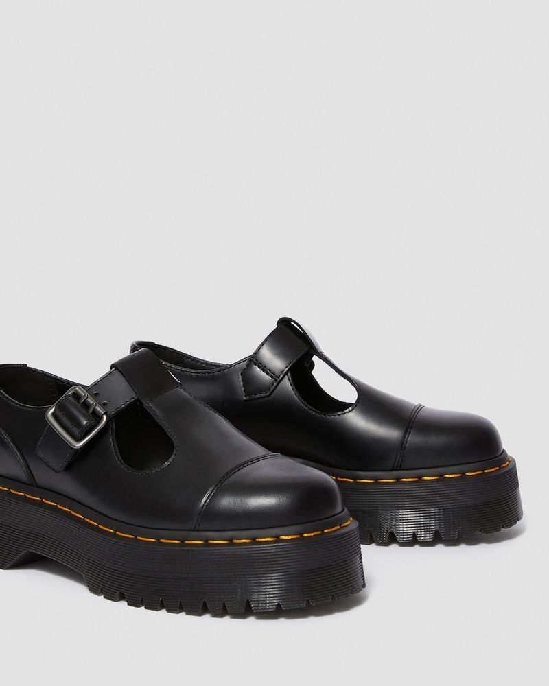 Black Dr Martens Bethan Polished Smooth Leather Platform Shoes (Polished Smooth) Platforms Shoes | QB56-R8JW