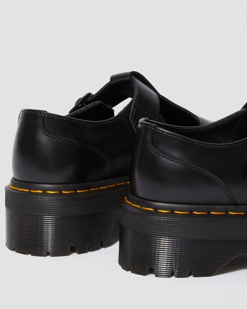 Black Dr Martens Bethan Polished Smooth Leather Platform Shoes (Polished Smooth) Platforms Shoes | QB56-R8JW