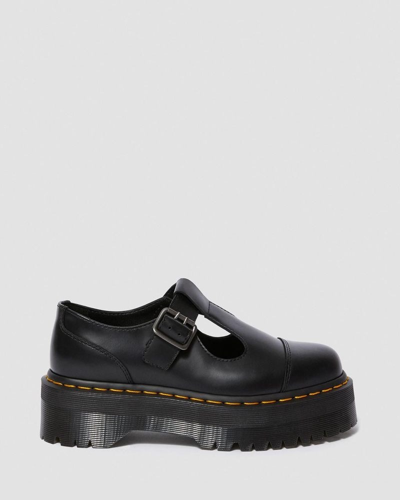 Black Dr Martens Bethan Polished Smooth Leather Platform Shoes (Polished Smooth) Platforms Shoes | QB56-R8JW