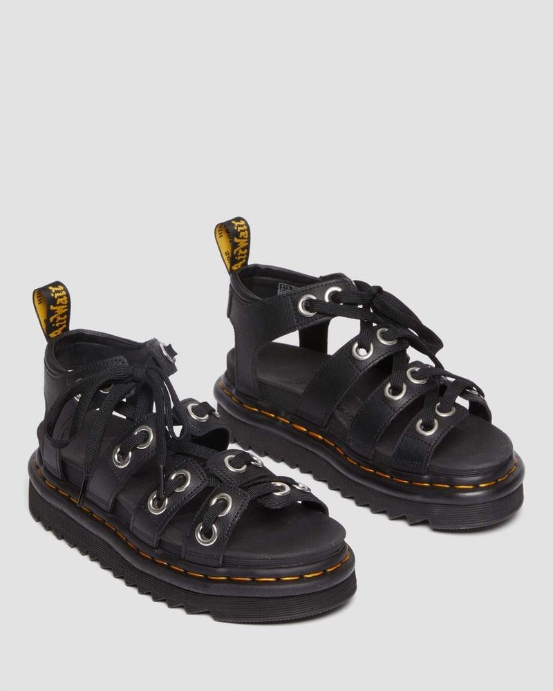 Black Dr Martens Blaire Hardware Leather Strap Sandals (Athena) Sandals | UN95-O7ZS