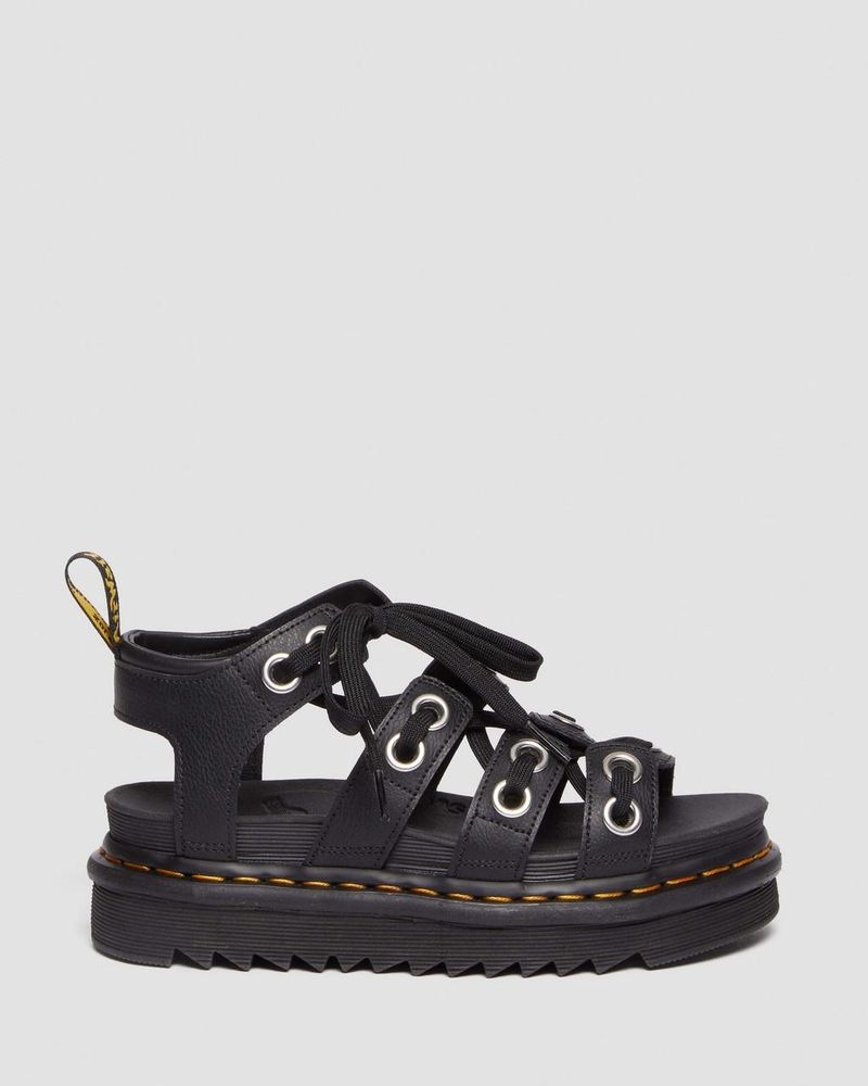 Black Dr Martens Blaire Hardware Leather Strap Sandals (Athena) Sandals | UN95-O7ZS