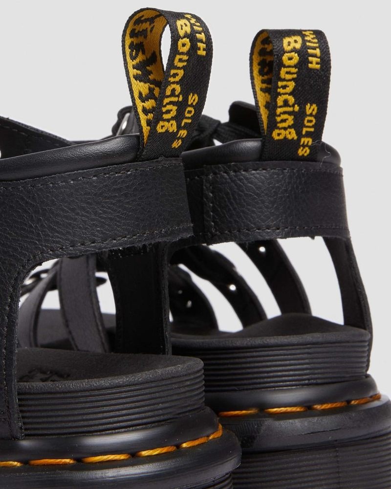 Black Dr Martens Blaire Hardware Leather Strap Sandals (Athena) Sandals | UN95-O7ZS