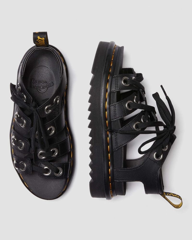 Black Dr Martens Blaire Hardware Leather Strap Sandals (Athena) Sandals | UN95-O7ZS