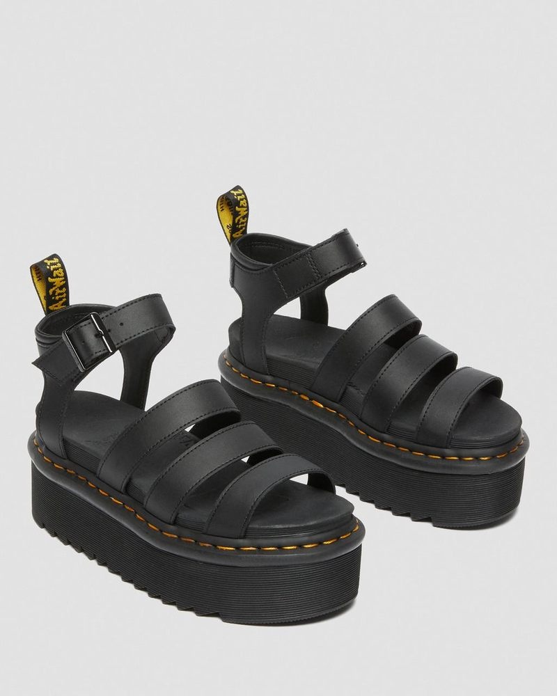 Black Dr Martens Blaire Hydro Leather Platform Strap Sandals (Hydro Leather) Platforms Sandals | QK92-L3QF