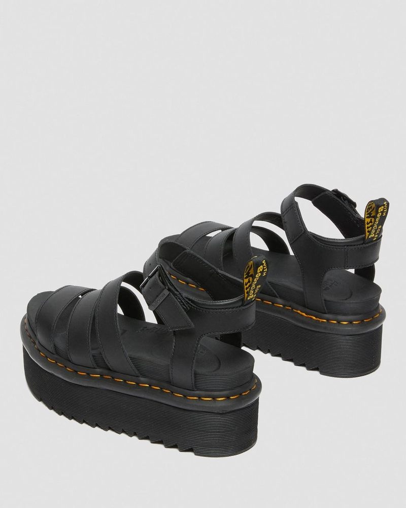 Black Dr Martens Blaire Hydro Leather Platform Strap Sandals (Hydro Leather) Platforms Sandals | QK92-L3QF