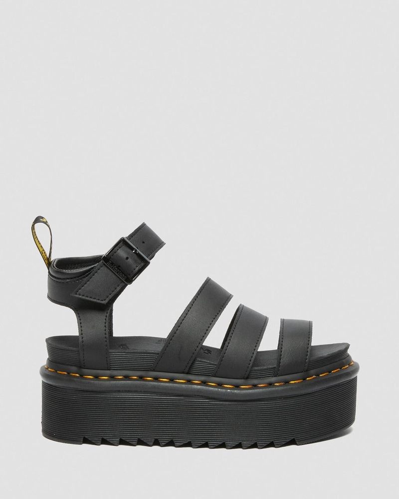 Black Dr Martens Blaire Hydro Leather Platform Strap Sandals (Hydro Leather) Platforms Sandals | QK92-L3QF