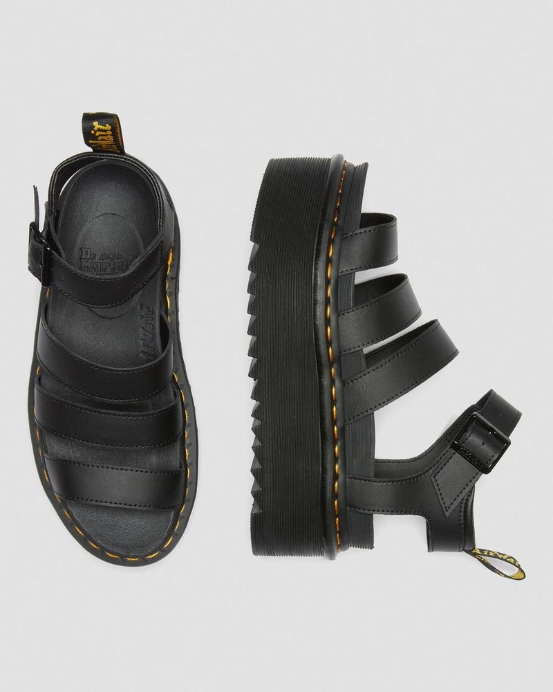 Black Dr Martens Blaire Hydro Leather Platform Strap Sandals (Hydro Leather) Platforms Sandals | QK92-L3QF