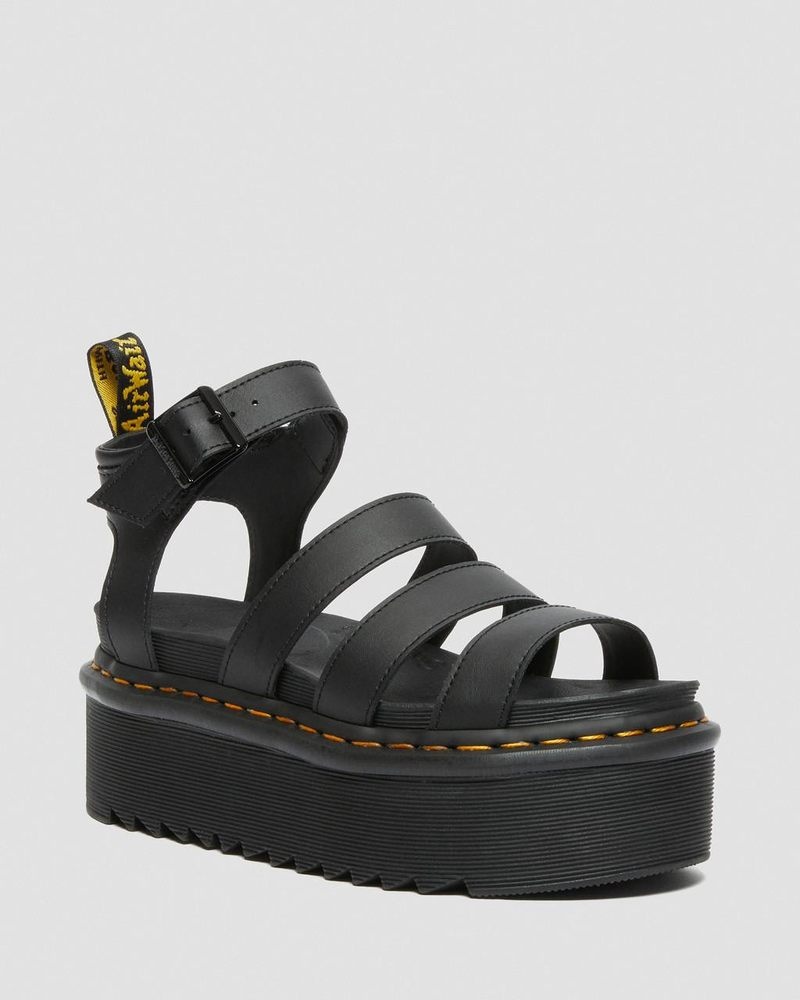 Black Dr Martens Blaire Hydro Leather Platform Strap Sandals (Hydro Leather) Platforms Sandals | QK92-L3QF