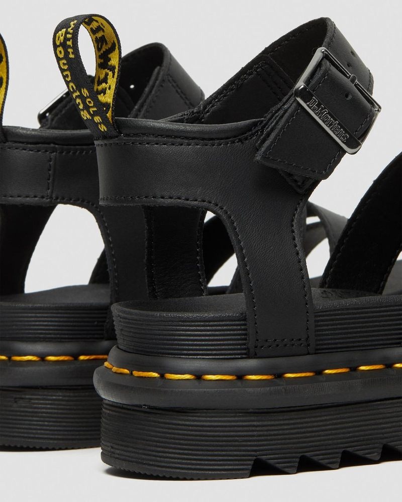 Black Dr Martens Blaire Hydro Leather Strap Sandals (Hydro Leather) Platforms Sandals | QQ45-H8UD