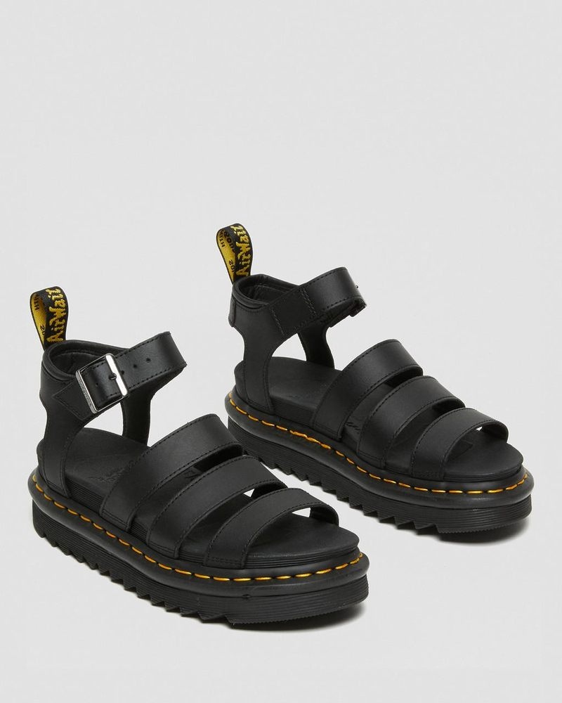 Black Dr Martens Blaire Hydro Leather Strap Sandals (Hydro Leather) Platforms Sandals | QQ45-H8UD