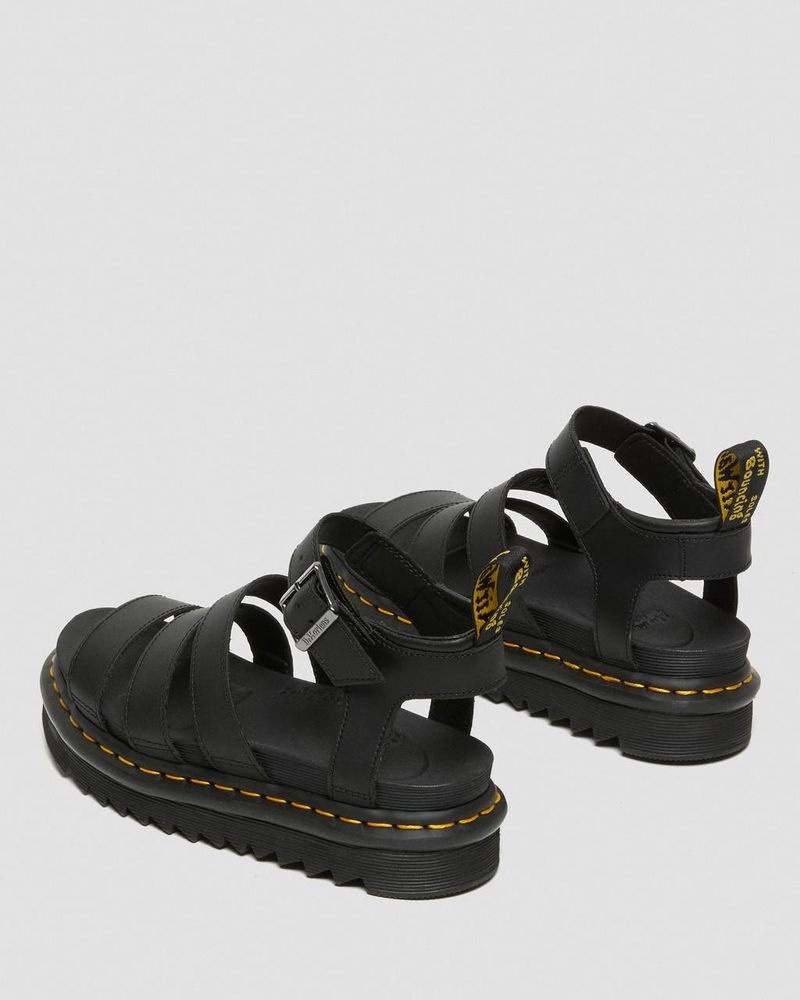 Black Dr Martens Blaire Hydro Leather Strap Sandals (Hydro Leather) Platforms Sandals | QQ45-H8UD