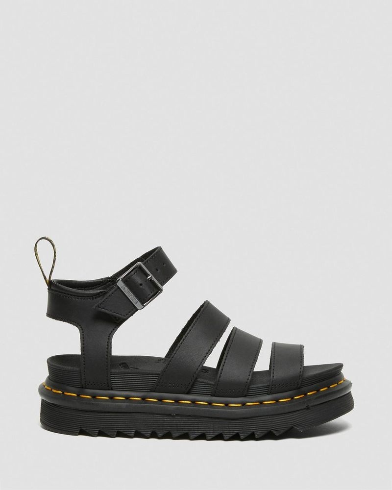 Black Dr Martens Blaire Hydro Leather Strap Sandals (Hydro Leather) Platforms Sandals | QQ45-H8UD