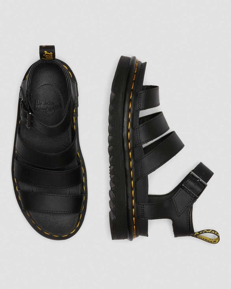 Black Dr Martens Blaire Hydro Leather Strap Sandals (Hydro Leather) Platforms Sandals | QQ45-H8UD