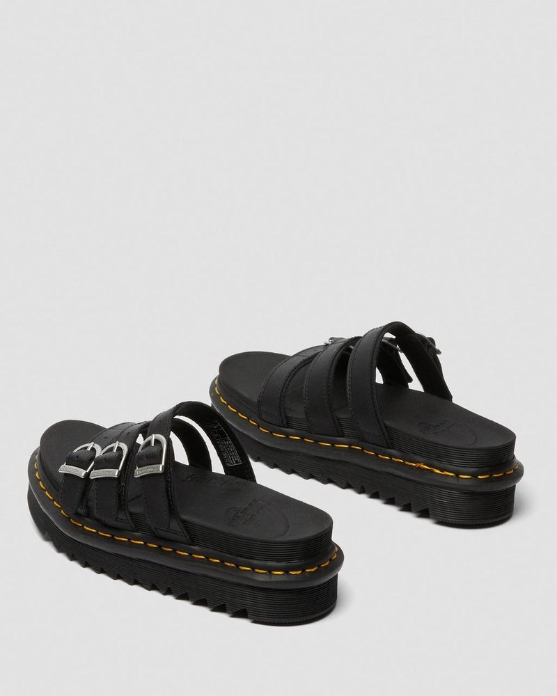 Black Dr Martens Blaire Leather Slide Sandals (Hydro Leather) Platforms Sandals | LR41-D5JE