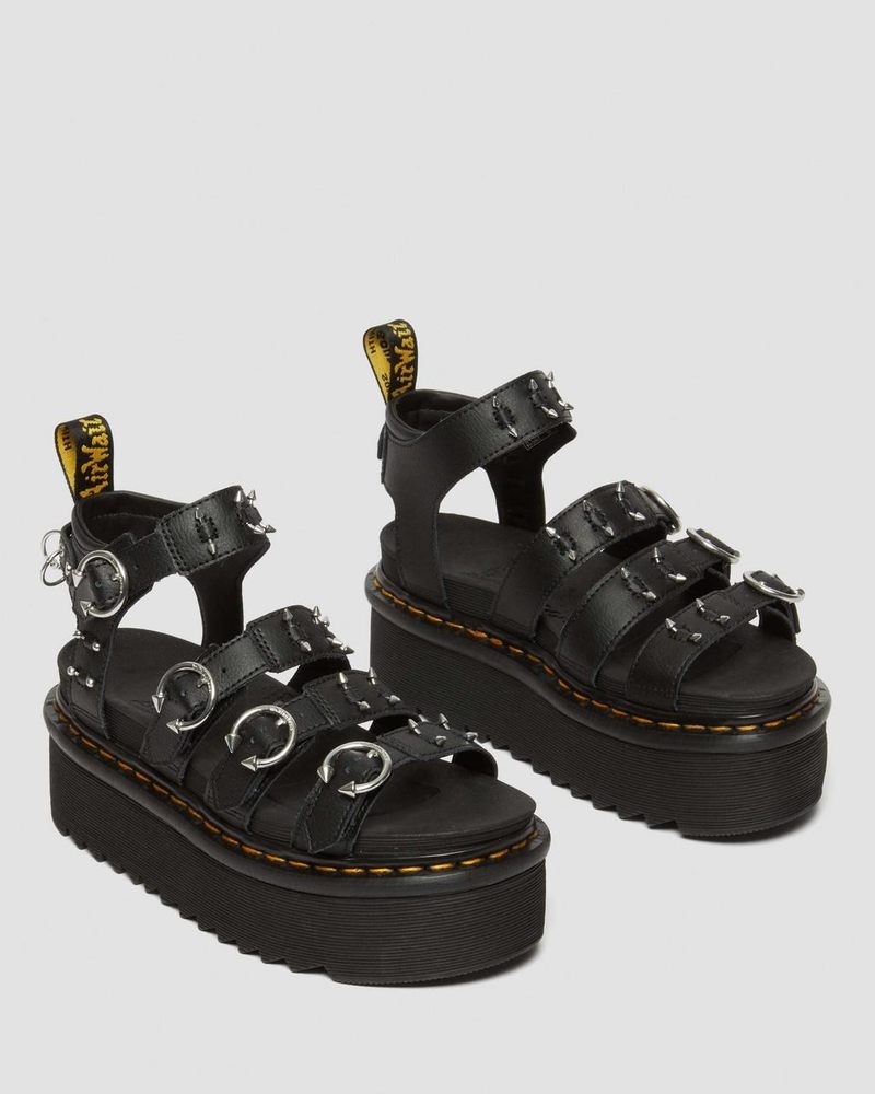 Black Dr Martens Blaire Piercing Leather Platform Sandals (Athena) Platforms Sandals | QO28-A0SH