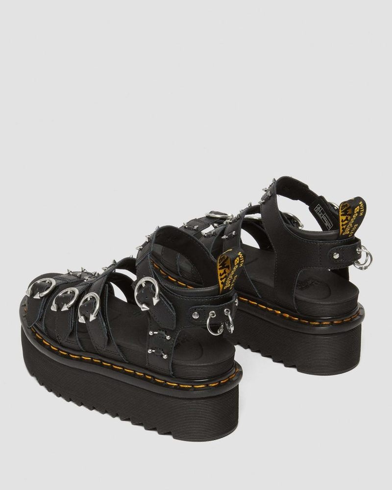 Black Dr Martens Blaire Piercing Leather Platform Sandals (Athena) Platforms Sandals | QO28-A0SH