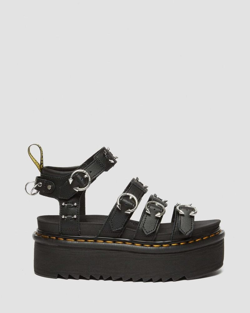 Black Dr Martens Blaire Piercing Leather Platform Sandals (Athena) Platforms Sandals | QO28-A0SH