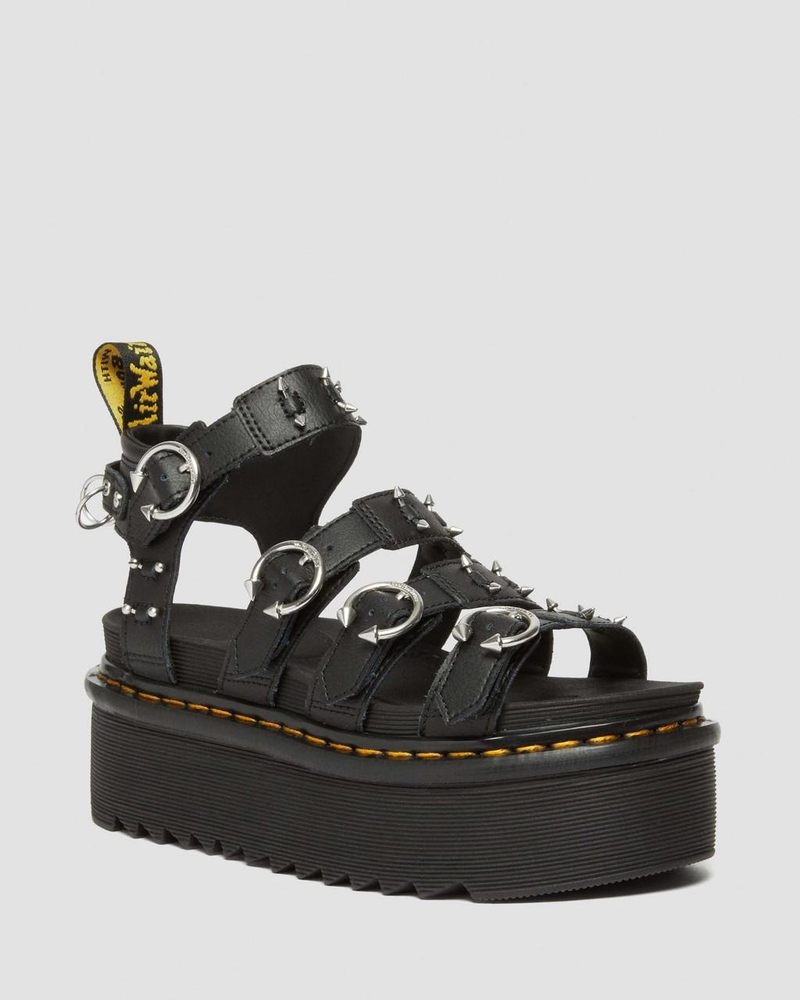 Black Dr Martens Blaire Piercing Leather Platform Sandals (Athena) Platforms Sandals | QO28-A0SH