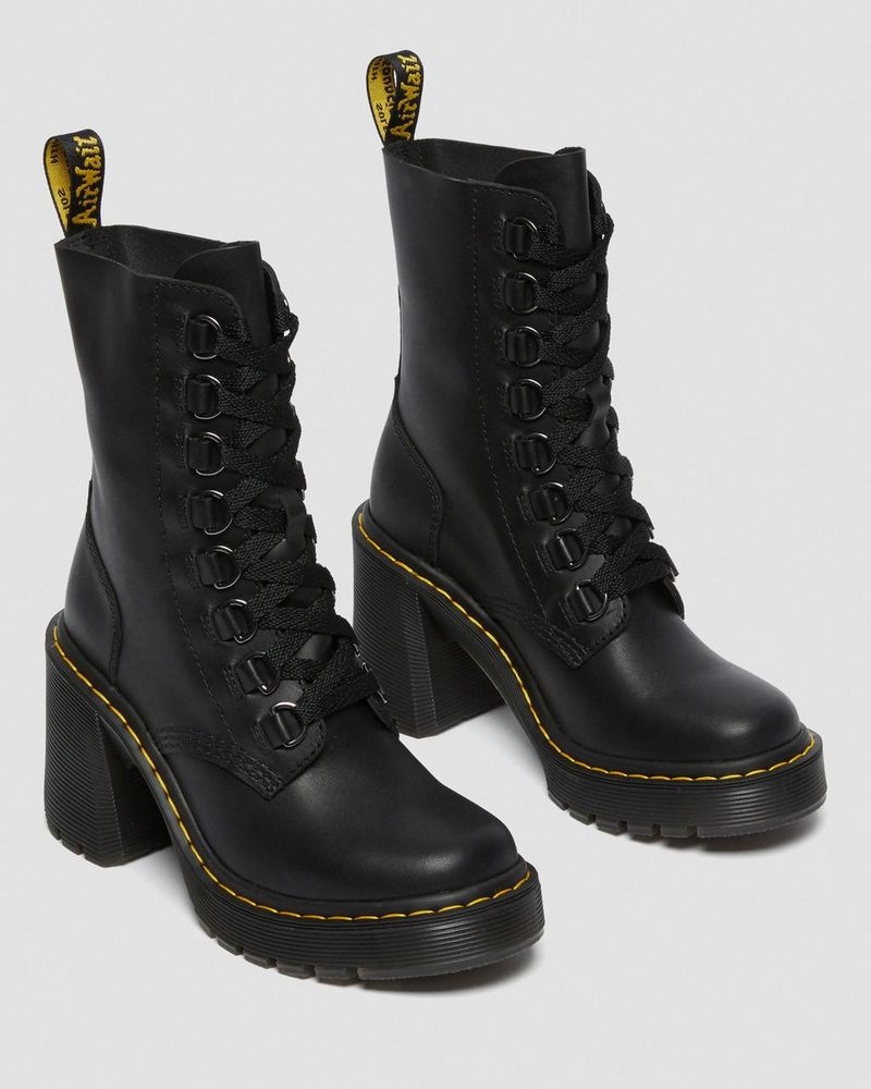 Black Dr Martens Chesney Leather Flared Heel Lace Up Boots (Sendal) Boots | YJ82-X7XU