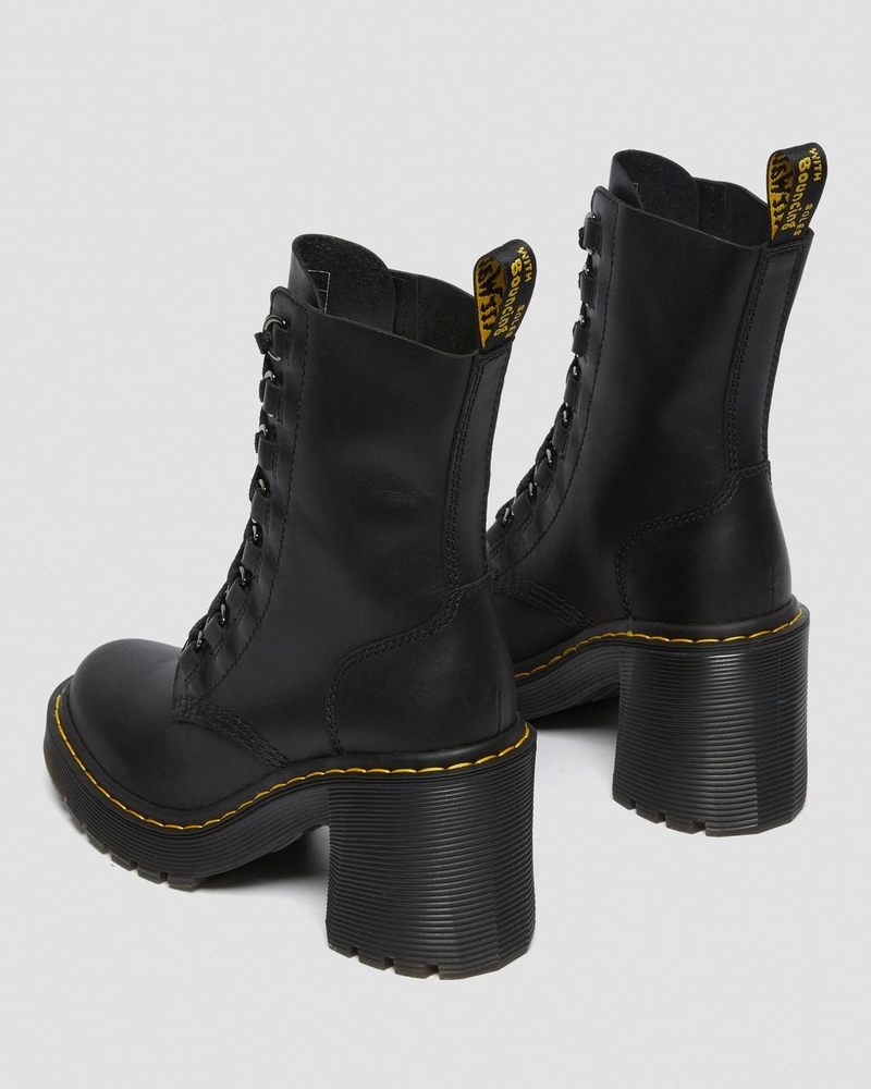 Black Dr Martens Chesney Leather Flared Heel Lace Up Boots (Sendal) Boots | YJ82-X7XU