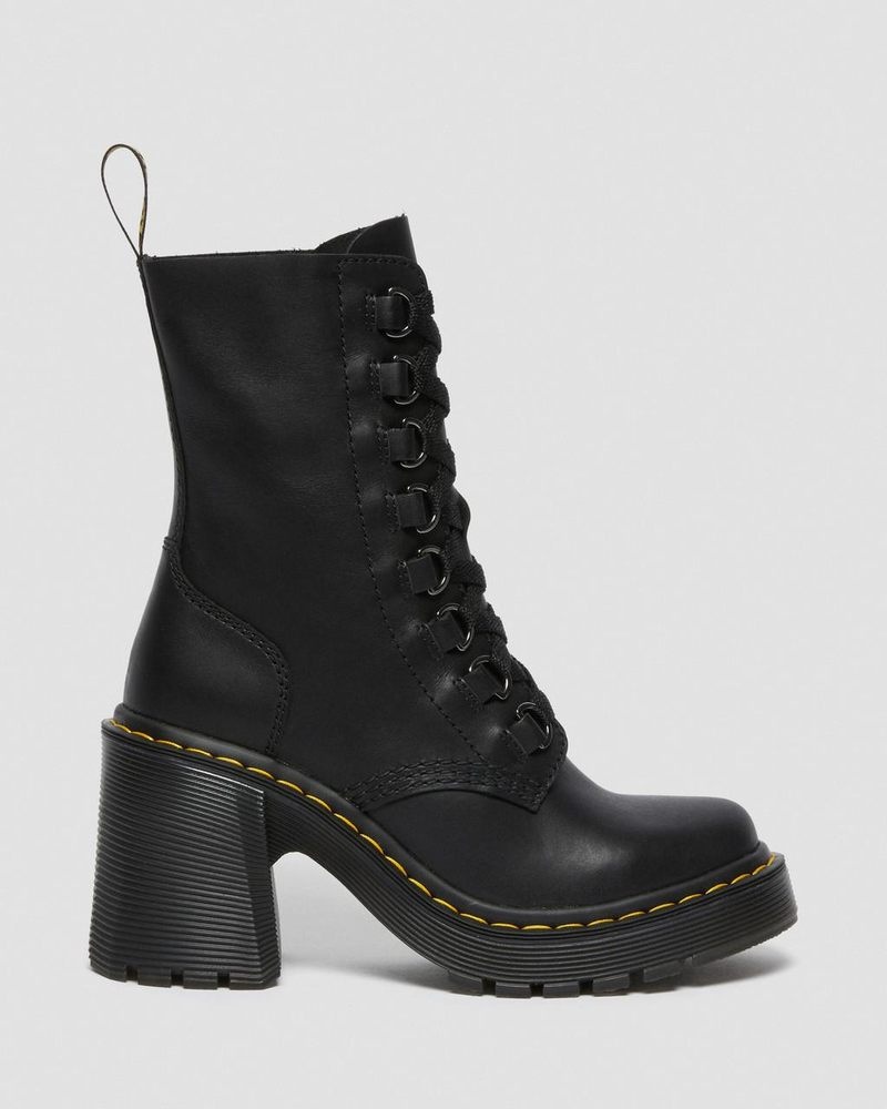 Black Dr Martens Chesney Leather Flared Heel Lace Up Boots (Sendal) Boots | YJ82-X7XU