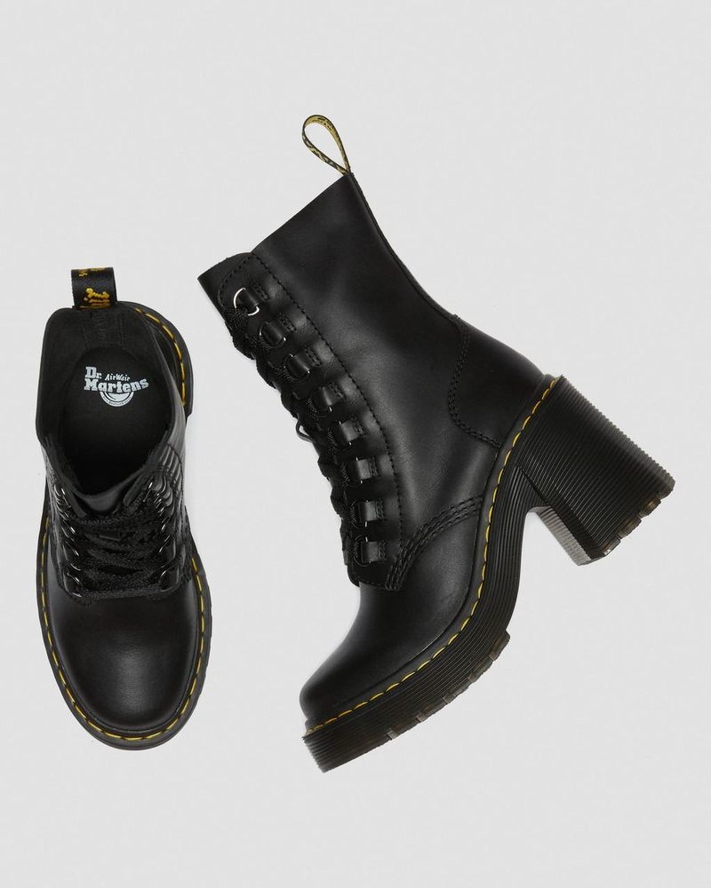 Black Dr Martens Chesney Leather Flared Heel Lace Up Boots (Sendal) Boots | YJ82-X7XU