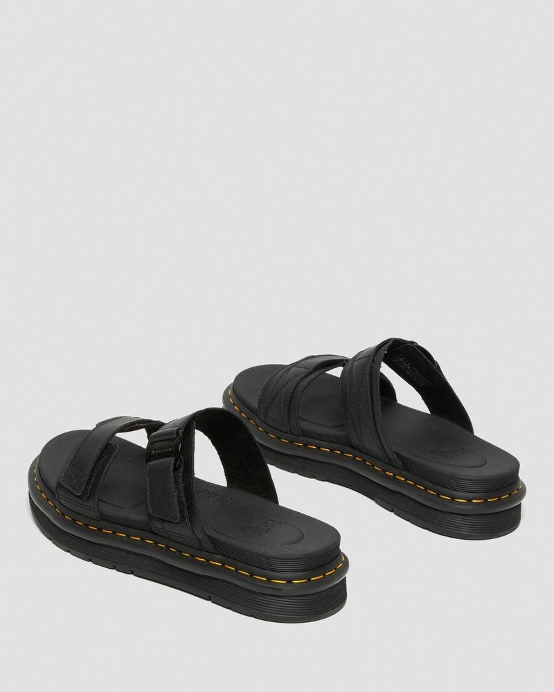 Black Dr Martens Chilton Men's Leather Slide Sandals (Hydro Leather) Sandals | GE97-W6XK