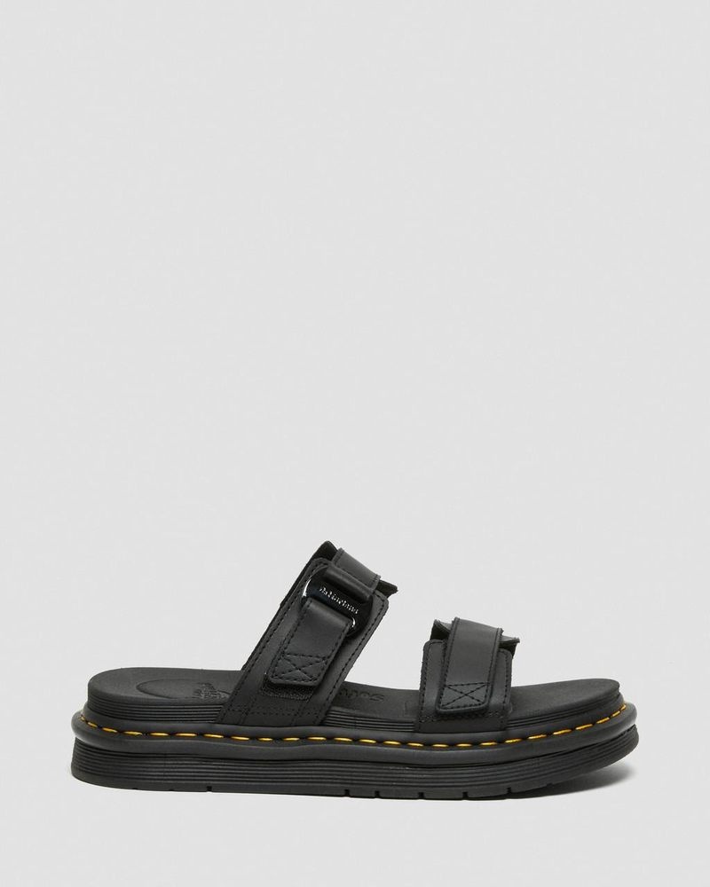 Black Dr Martens Chilton Men's Leather Slide Sandals (Hydro Leather) Sandals | GE97-W6XK