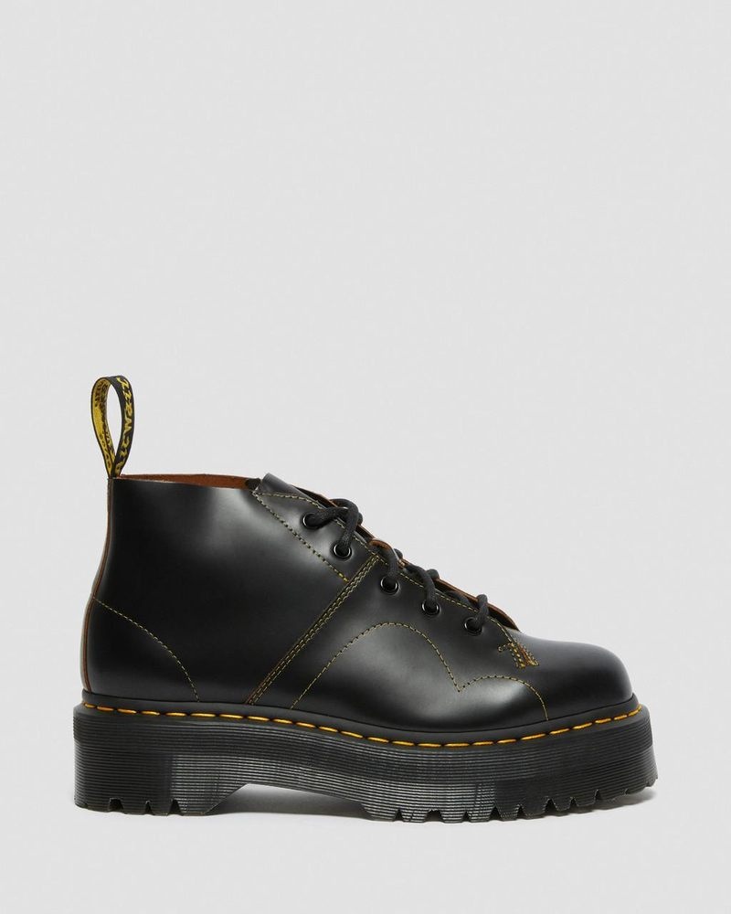 Black Dr Martens Church Platform Monkey Boots (Vintage Smooth) Platforms Boots | WX58-M4RM