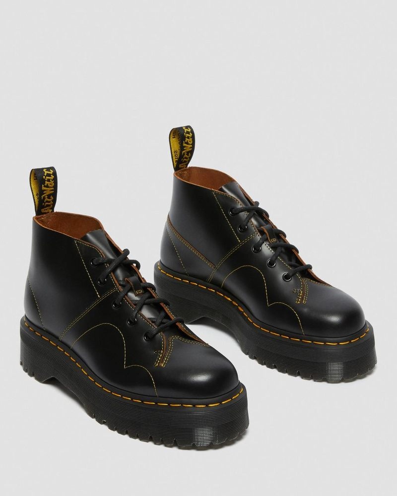 Black Dr Martens Church Platform Monkey Boots (Vintage Smooth) Platforms Boots | GQ37-X2WE