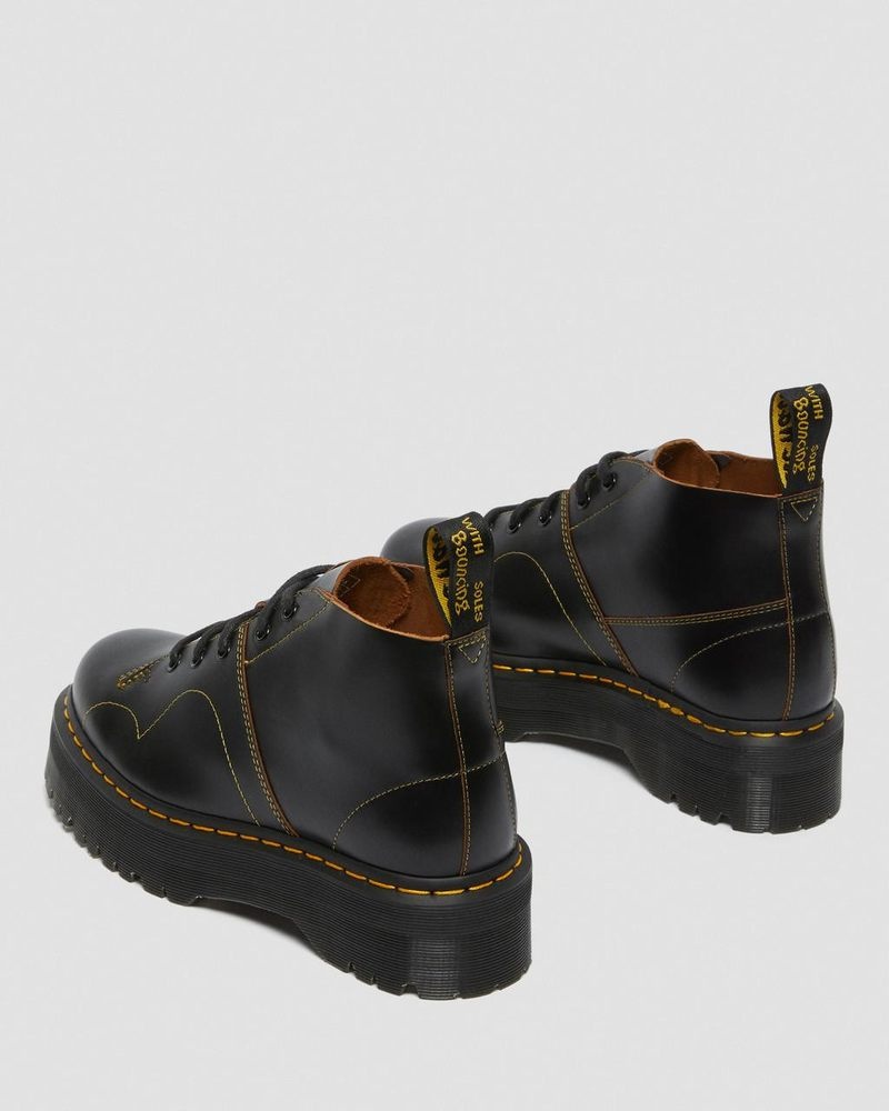 Black Dr Martens Church Platform Monkey Boots (Vintage Smooth) Platforms Boots | GQ37-X2WE