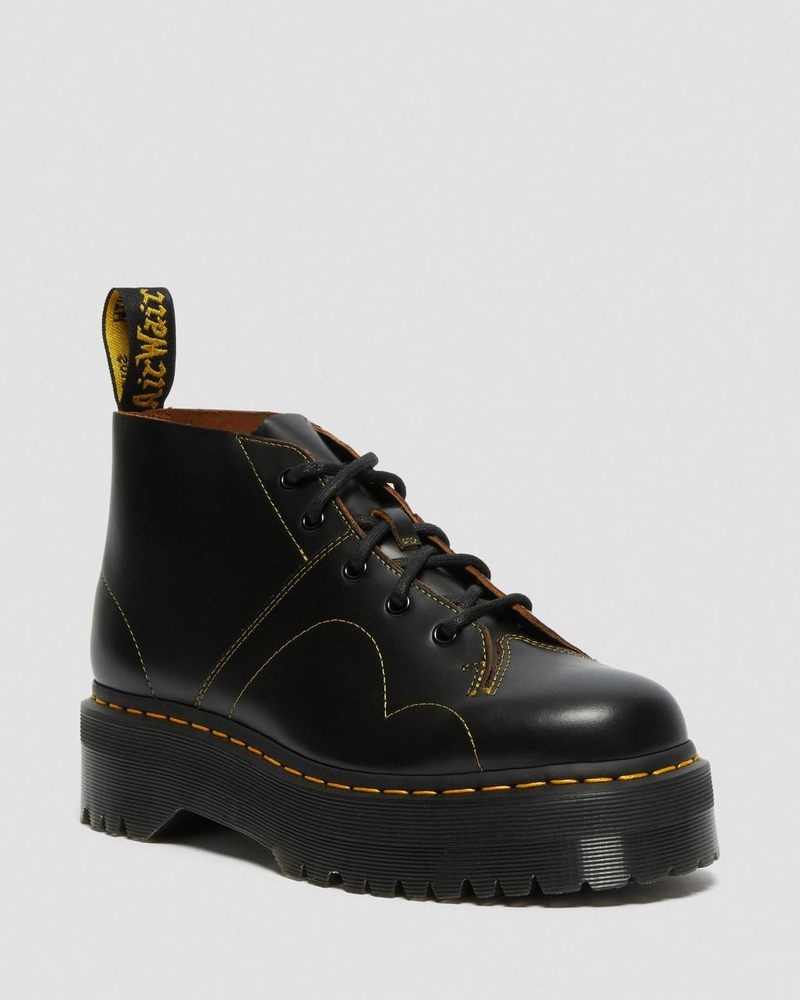 Black Dr Martens Church Platform Monkey Boots (Vintage Smooth) Platforms Boots | GQ37-X2WE