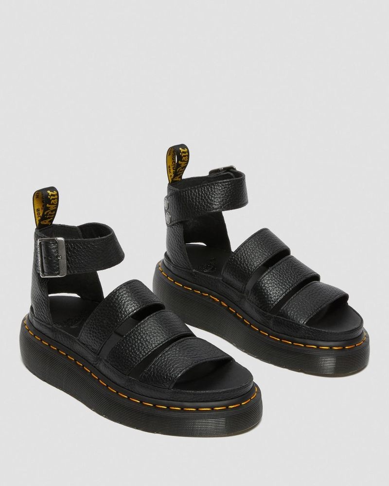 Black Dr Martens Clarissa II - Leather Platform Sandals (Milled Nappa) Platforms Sandals | GJ30-B3MA