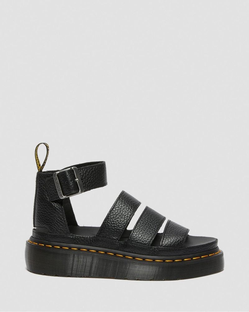 Black Dr Martens Clarissa II - Leather Platform Sandals (Milled Nappa) Platforms Sandals | GJ30-B3MA