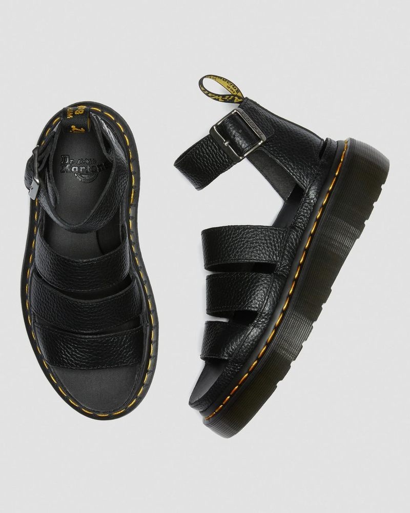 Black Dr Martens Clarissa II - Leather Platform Sandals (Milled Nappa) Platforms Sandals | GJ30-B3MA