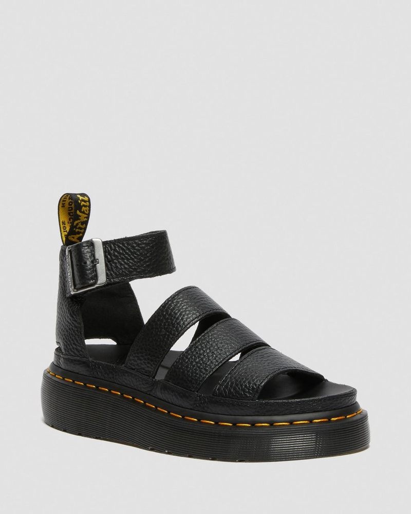 Black Dr Martens Clarissa II - Leather Platform Sandals (Milled Nappa) Platforms Sandals | GJ30-B3MA