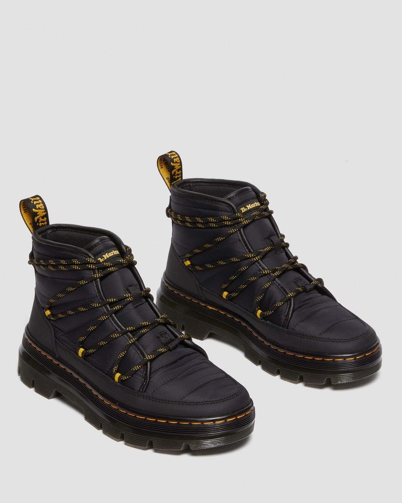 Black Dr Martens Combs - Padded Casual Boots (Rubberised Leather+Warm Quilted) Boots | DL94-J5VG