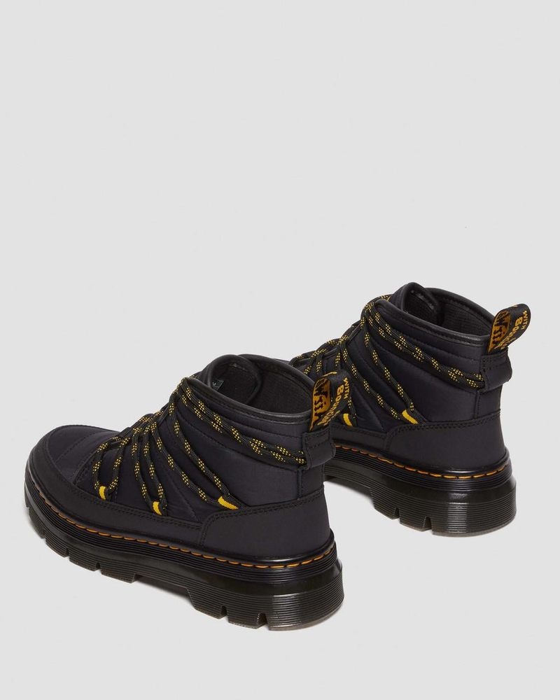 Black Dr Martens Combs - Padded Casual Boots (Rubberised Leather+Warm Quilted) Boots | DL94-J5VG