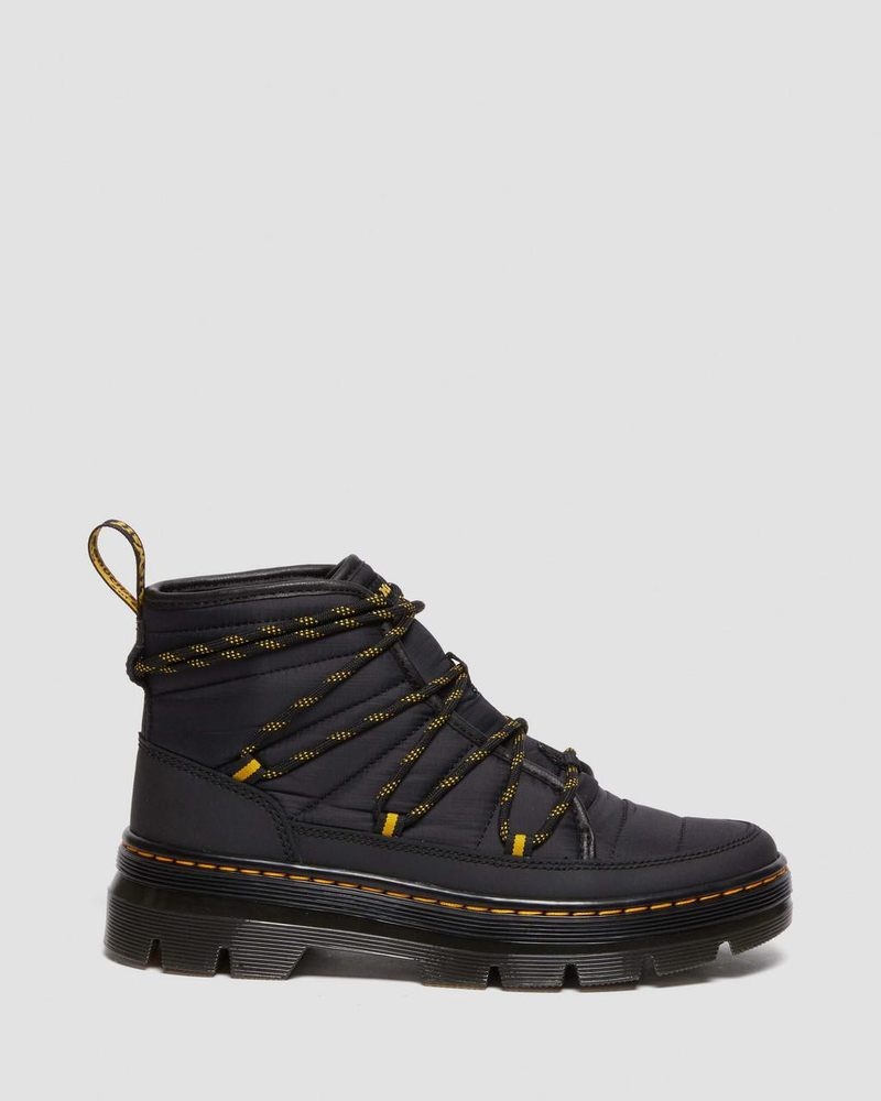 Black Dr Martens Combs - Padded Casual Boots (Rubberised Leather+Warm Quilted) Boots | DL94-J5VG