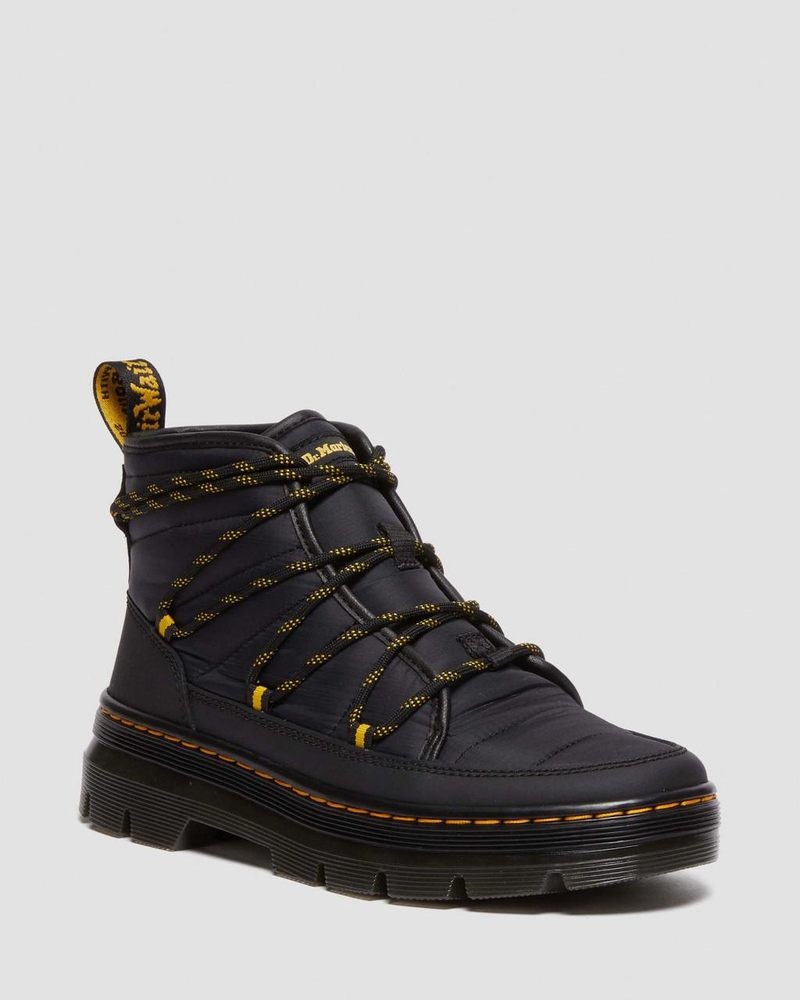 Black Dr Martens Combs - Padded Casual Boots (Rubberised Leather+Warm Quilted) Boots | DL94-J5VG