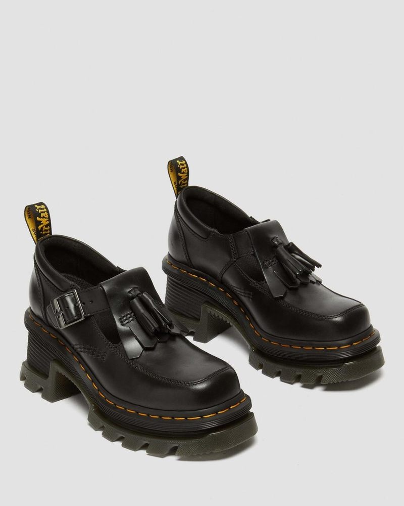 Black Dr Martens Corran Atlas Leather Mary Jane Heeled Shoes (Atlas) Shoes | UA67-G7QK