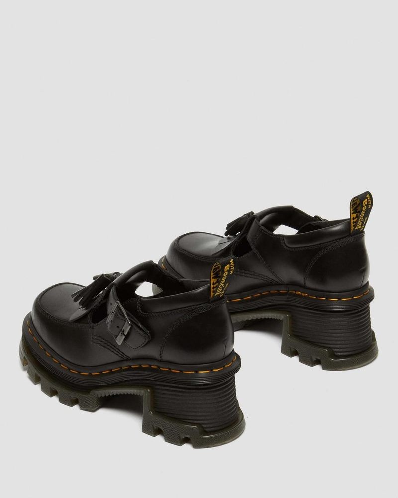 Black Dr Martens Corran Atlas Leather Mary Jane Heeled Shoes (Atlas) Shoes | UA67-G7QK